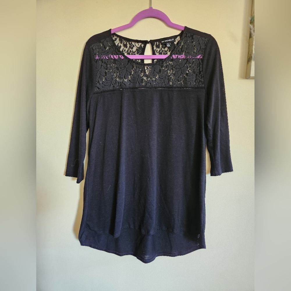 My Michelle black top with sleeves lace around top large